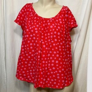 SOLD LOFT pink and red polka dot blouse large Zoo Dot Loft